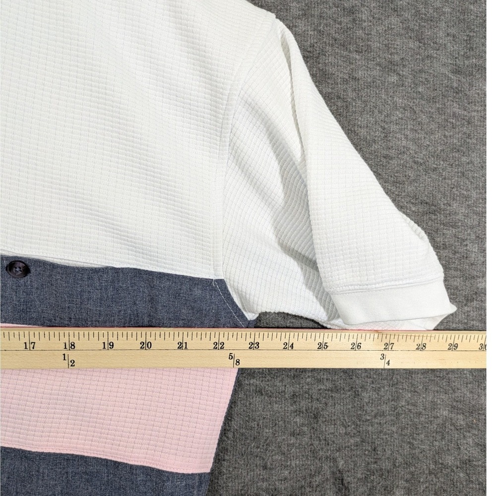Taylor & Henry Polo Shirt Mens White Pink Gray Colorblock Banded Bottom Size L - Picture 4 of 7